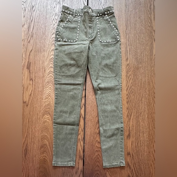 Express Pants - Express High Rise Studded Skinny Jeans Olive Green size 4S 4C